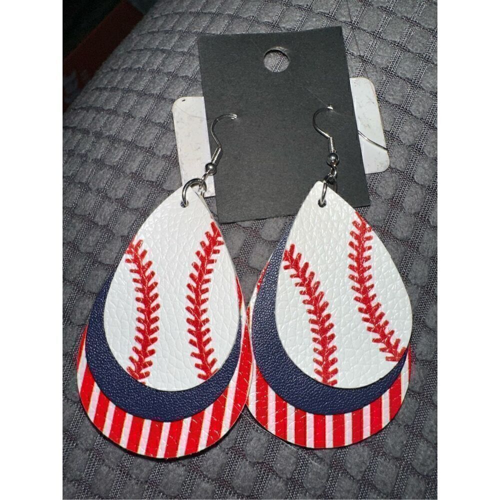 Baseball Softball teardrop Layered Earrings